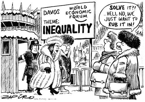 Cartoon by South African cartoonist captures the Davos inequality debate / Photo credit Zapiro